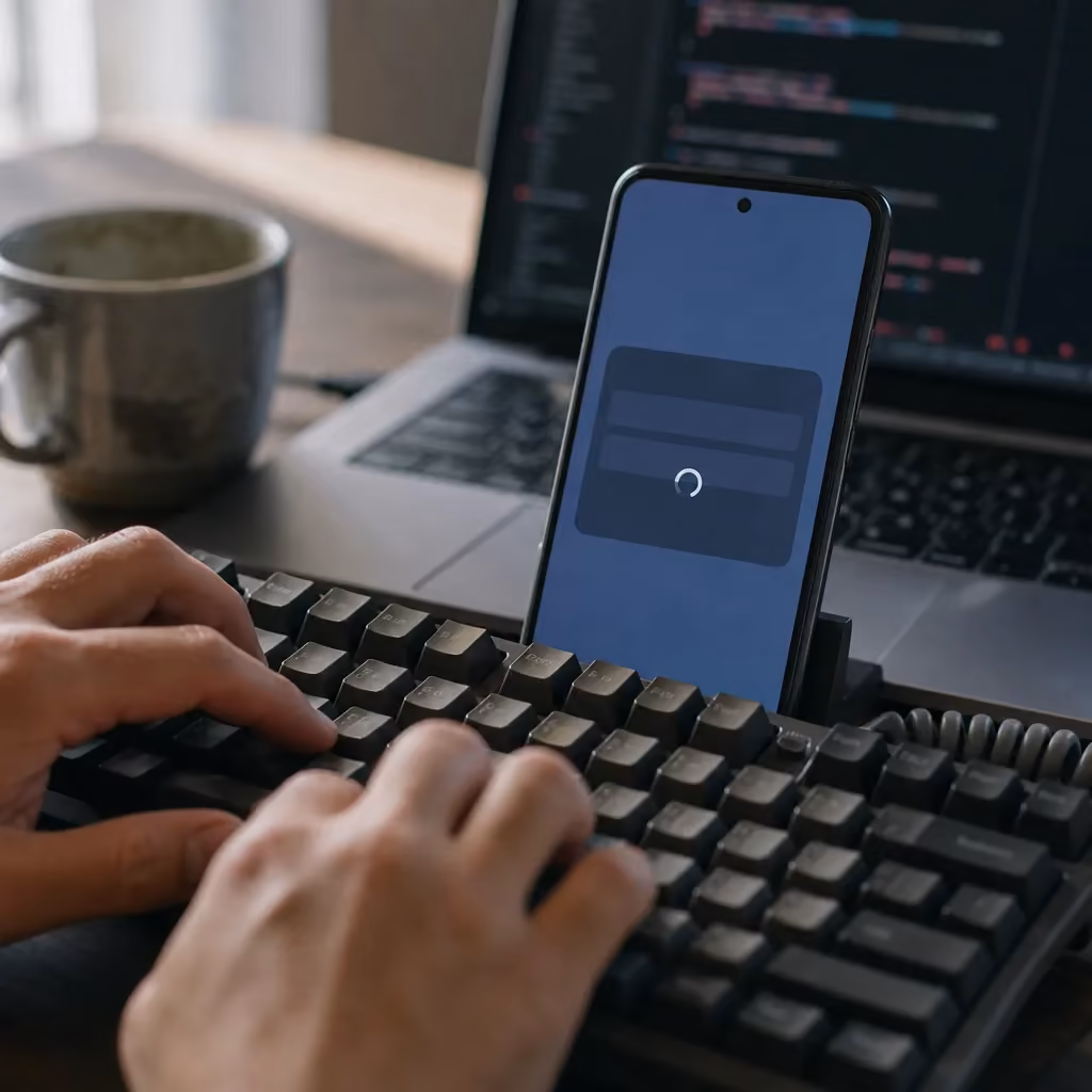 Developer hands coding native Android app build in Lincoln office
